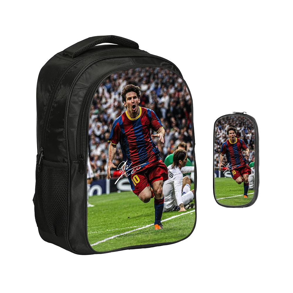 

M-Messi Double layered Backpack Football Star 2Pcs Set Backpack, Sports Pencil Bags School Bags Kids School Mochila Rucksack