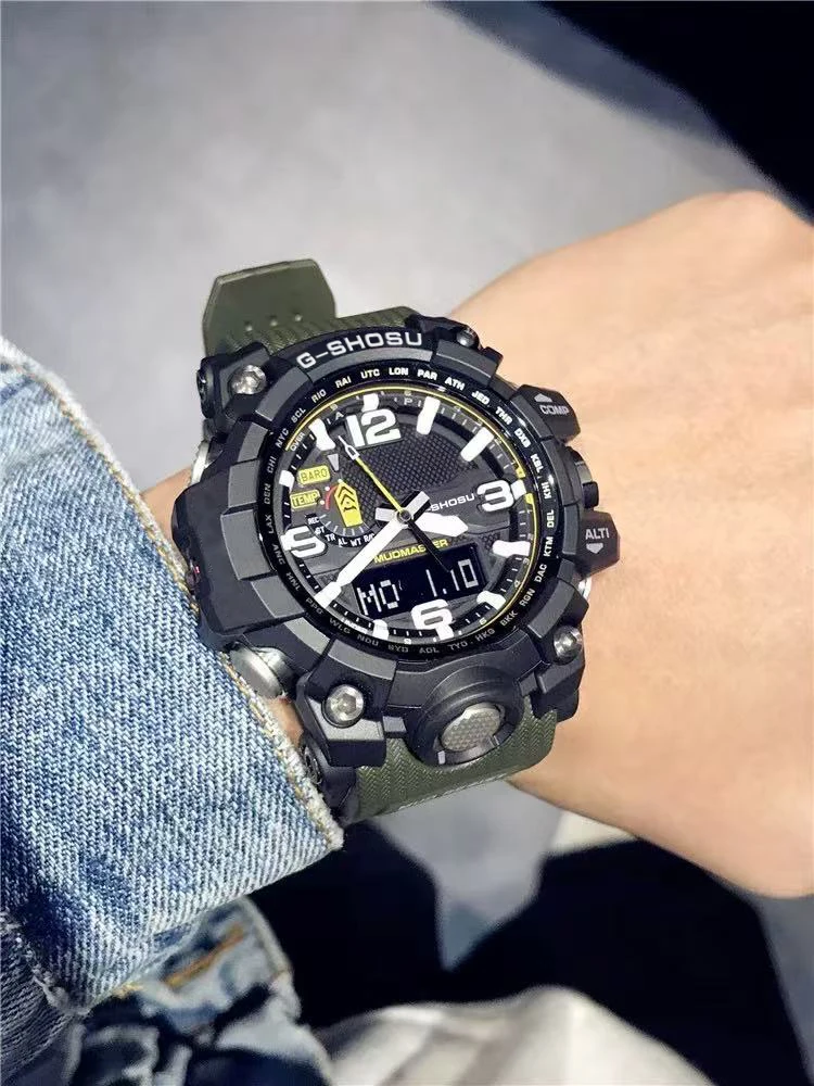 

Цифровые спортивные часы унисекс GWG, полнофункциональные светодиодные часы с двойным дисплеем, полнофункциональная серия из дуба по всему миру