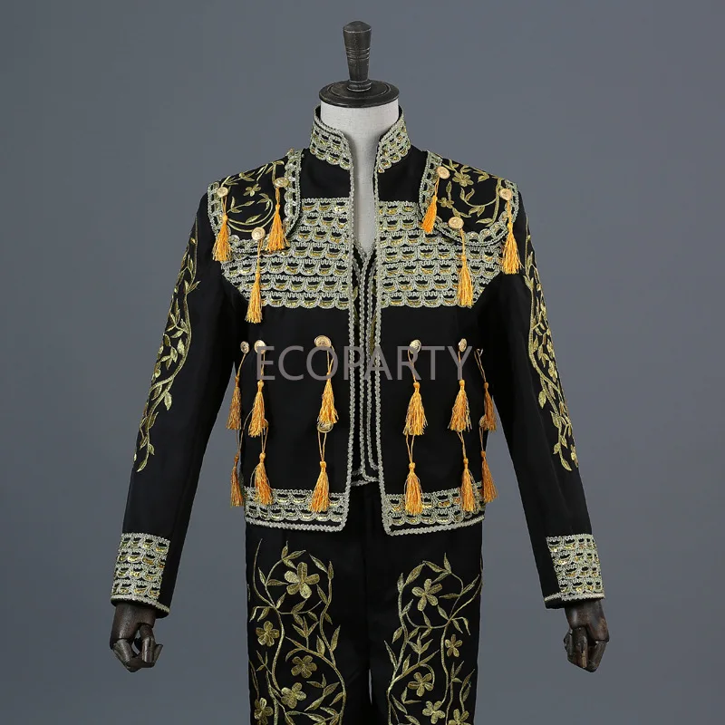 Men's Clothing Spanish Matador Costume Stage Court Performance Costume Bullfighting Costume Embroidered Tassel 3-Piece Set.