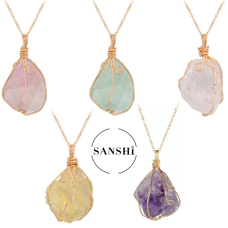 

l Stone Crystal Nelace Wound Wire Twisted Stone Pendant Crystal Nelace Faion Jewelry Accories