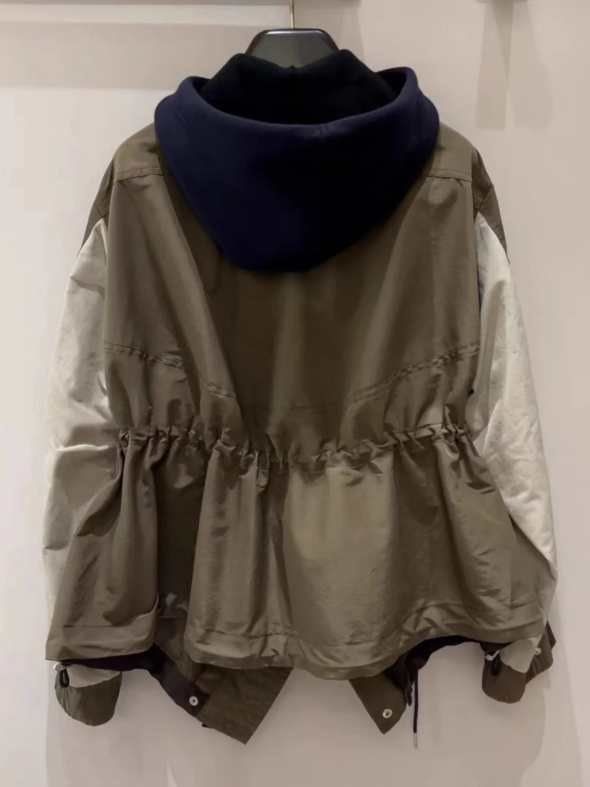 Fog Sacai 2024 Spring and Summer New Casual Contrast Color Drawstring Outerwear Cargo Wind Loose Hood Patchwork Jacket