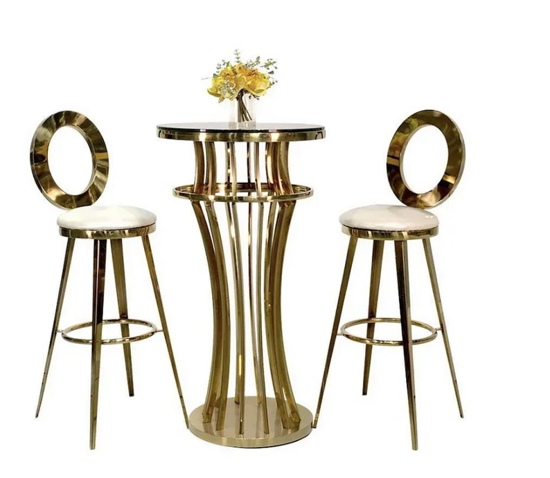 طاولة بار فاخرة لحفلات الزفاف عالية الجودة من zz طاولة كوكتيل مربعة من الفولاذ المقاوم للصدأ باللون الذهبي لفندق الحدث