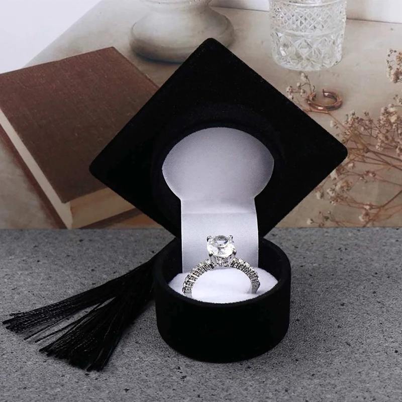 

6PCS Mini Ring Box Graduation Cap Ring Box Bachelor Cap Ring Box Velvet Graduation Hat Ring Box Single Ring Storage Box