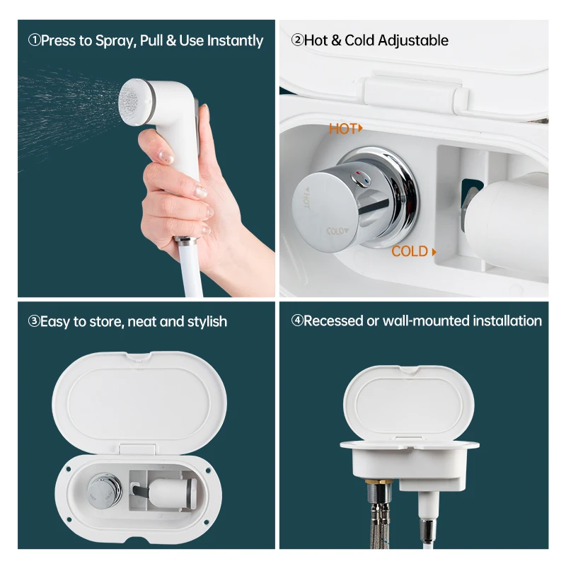 Portable Outdoor Shower System, Hot and Cold Shower Mixer Kit for Boat RV with Self-Resetting Switch, Deck Wash Function