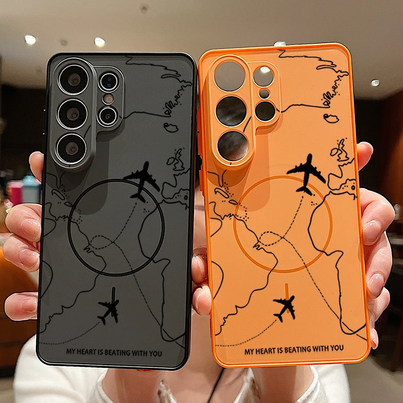 Air Route Pattern Magnetic Phone Case For Samsung Galaxy S26 S25 S22 Ultra Edge S24 S23 FE A17 A56 A37 A16 A55 A15 A36 A55 Cover