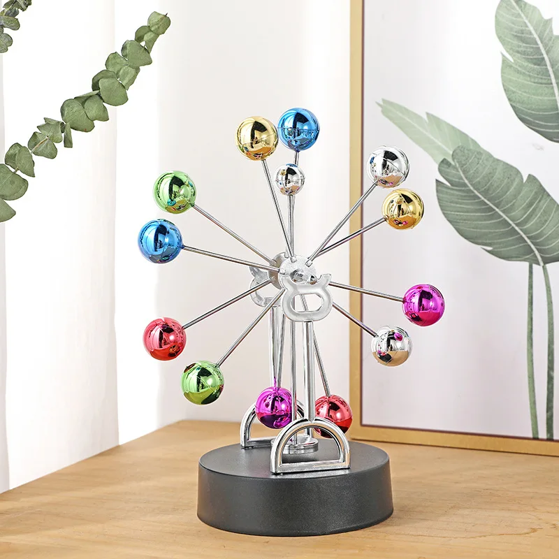 Unique Metal Ferris Wheel with Magnetic Colorful Ball Swinging Motion Desk Decoration