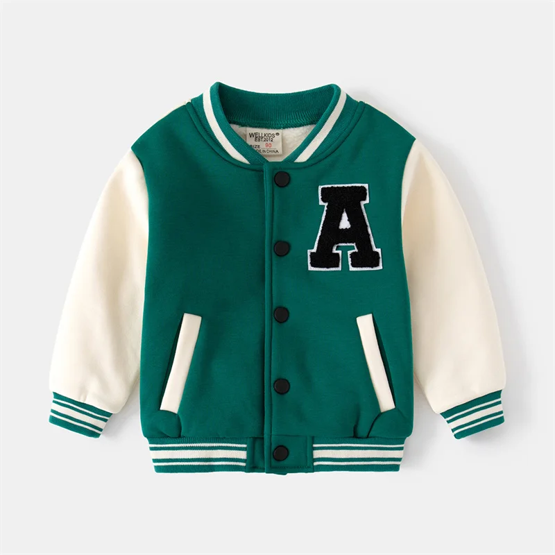 2024 New Baseball Jacket Children Spring Autumn Sports Coat Boys Letter Casual Outerwear Kids Fashion Contrast Color Clothing