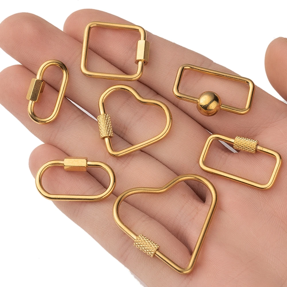 

5pcs Stainless Steel D Oval Heart Shape Locking Carabiner Screw Clip Link Hook For DIY Keychain Holder Necklace Jewelry Making