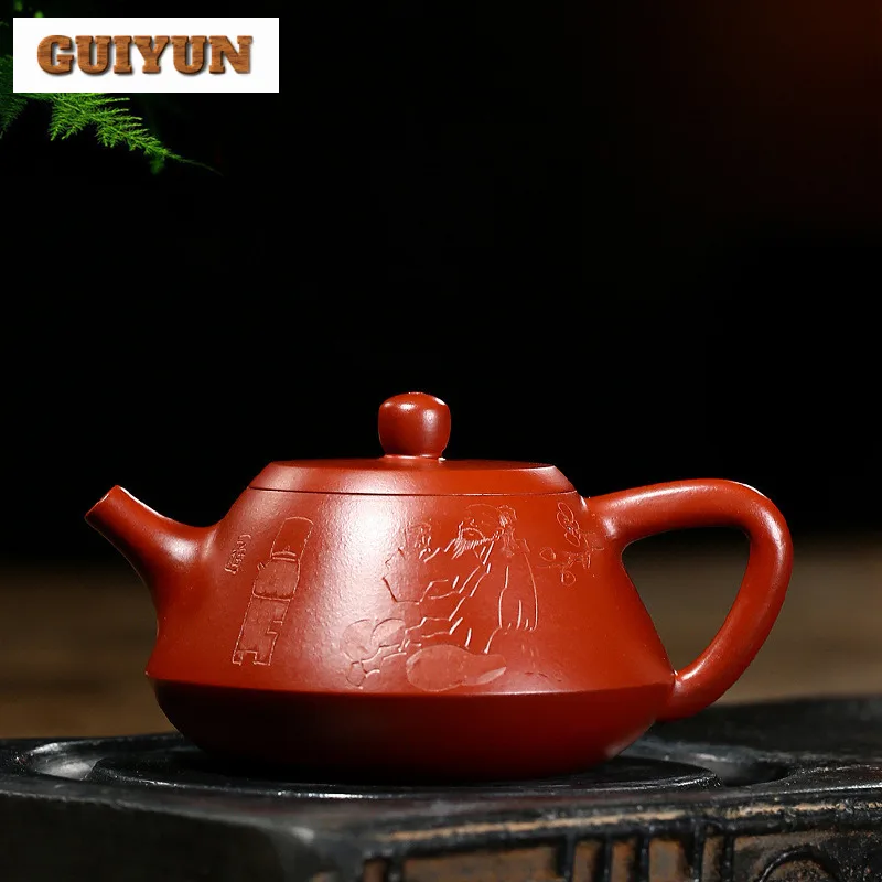 

200ml Authentic Yixing Purple Clay Teapots Handmade Stone Scoop Pot Raw Ore Dahongpao Mud Kettle With Strainer Zisha Tea Set Tea