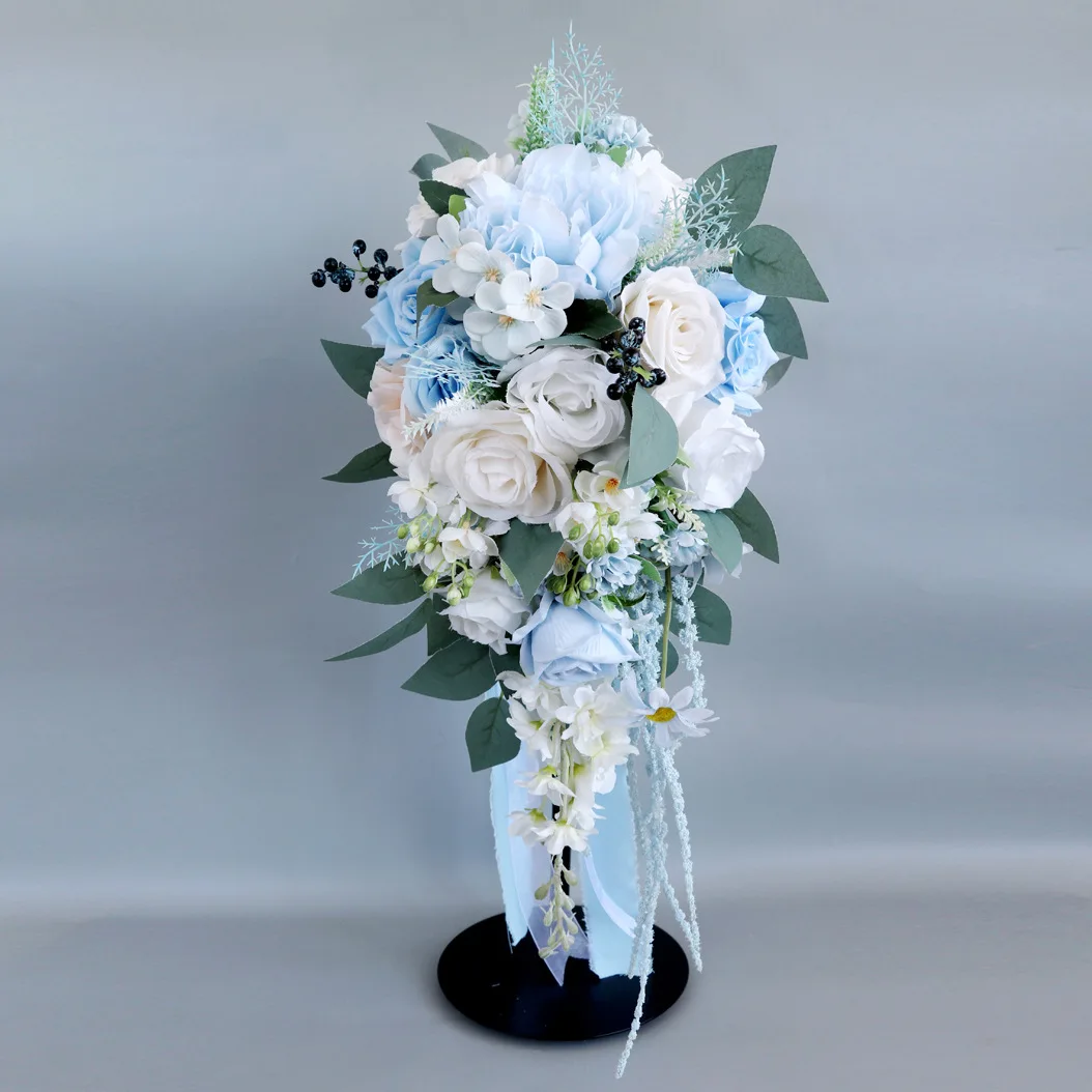 Simulation rose bride water drop bouquet outdoor wedding photo props wedding scene arrangement floral arrangement