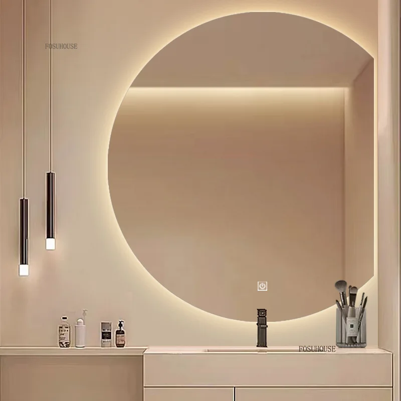 Nordic Smart Bath Mirrors Toilet Washing Basin Wall-mounted Bathroom Mirrors Anti-fog Dressing Mirror Hotel Decorative Mirror