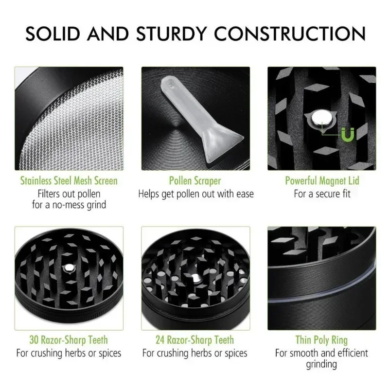 เครื่องบดสมุนไพรโลหะ 40/50 มม. แบบ 4 ชั้น บดด้วยมือ สำหรับบดเครื่องเทศ พริกไทย ยาสูบ หญ้า บดบุหรี่ อุปกรณ์เสริมสำหรับการสูบบุหรี่