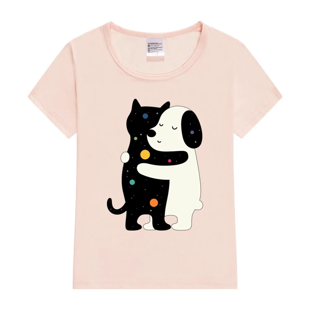 

Dog Hugs Kids T-Shirt Funny Printing Kids T-Shirts Cute Puppy Print Boy Girl Summer Streetwear Tops Loose Short Sleeve T-shirt