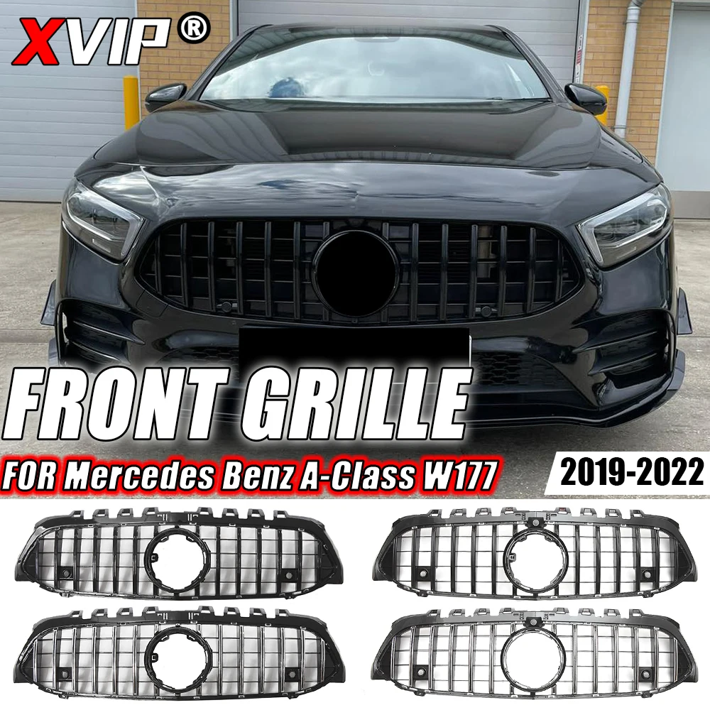 

XVIP Chrome Diamonds Style Bumper Grille For Mercedes Benz A-Class W177 19-22 A200 A250 A35 AMG Black GTR Style Racing Grille