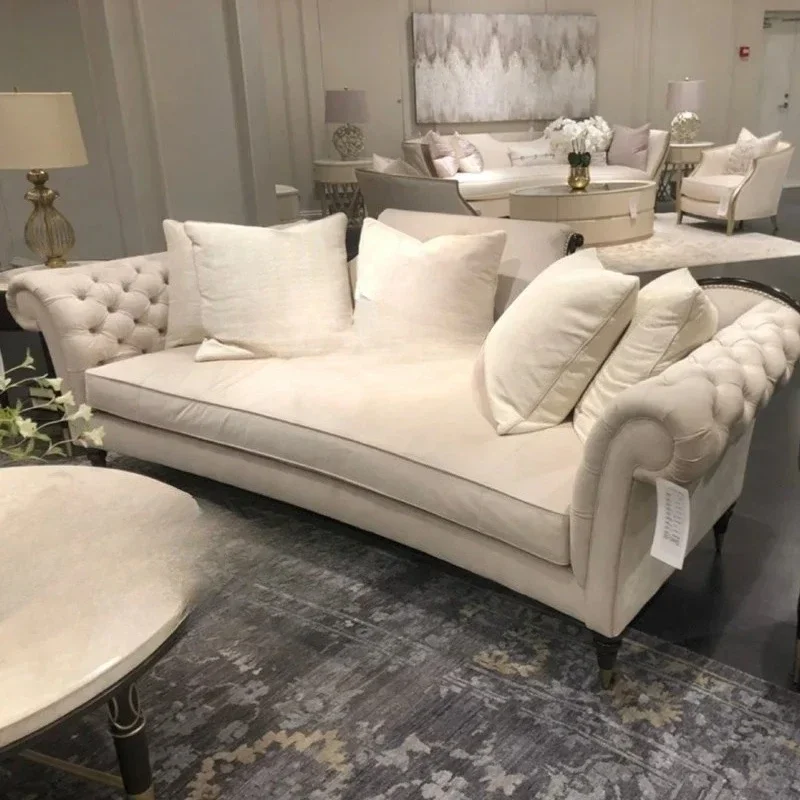 A  American, light luxury pull-button solid wood soft bag sofa American floor sofa living room sofa combination furniture