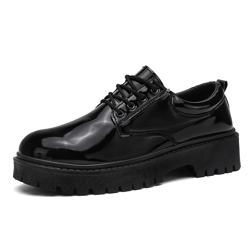 Schwarze Herren-Freizeitschuhe aus Lackleder, Plateau-Schnürschuhe, Business-Schuhe, Büro-Arbeitsschuhe, Party-, Hochzeits- und formelle Schuhe – Detail 5