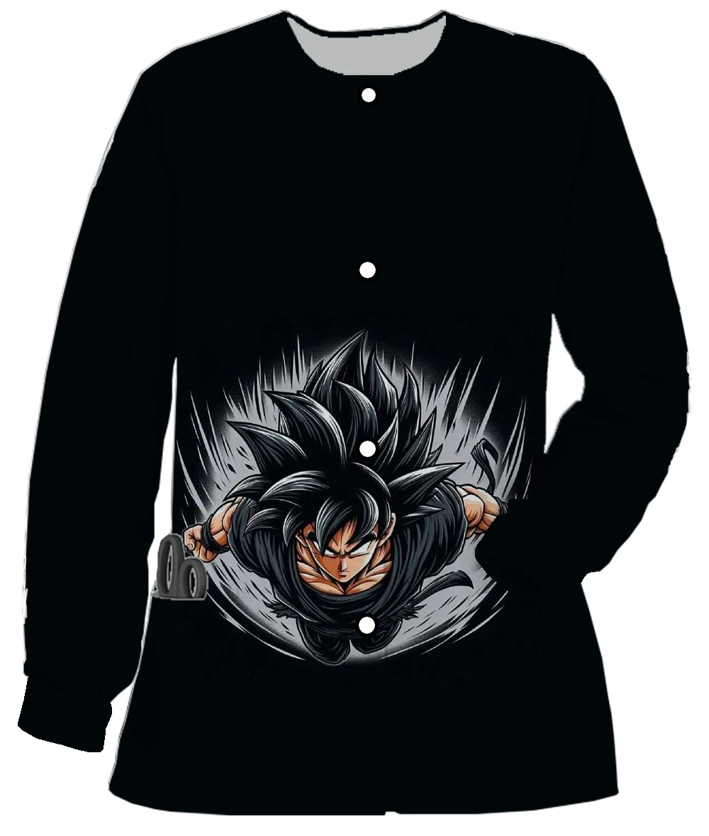 Women's Jacket Anime Dragon Ball Print Pet Shop Dental Work Clothes Children's Center Nursing Clothes Pocket Cardigan