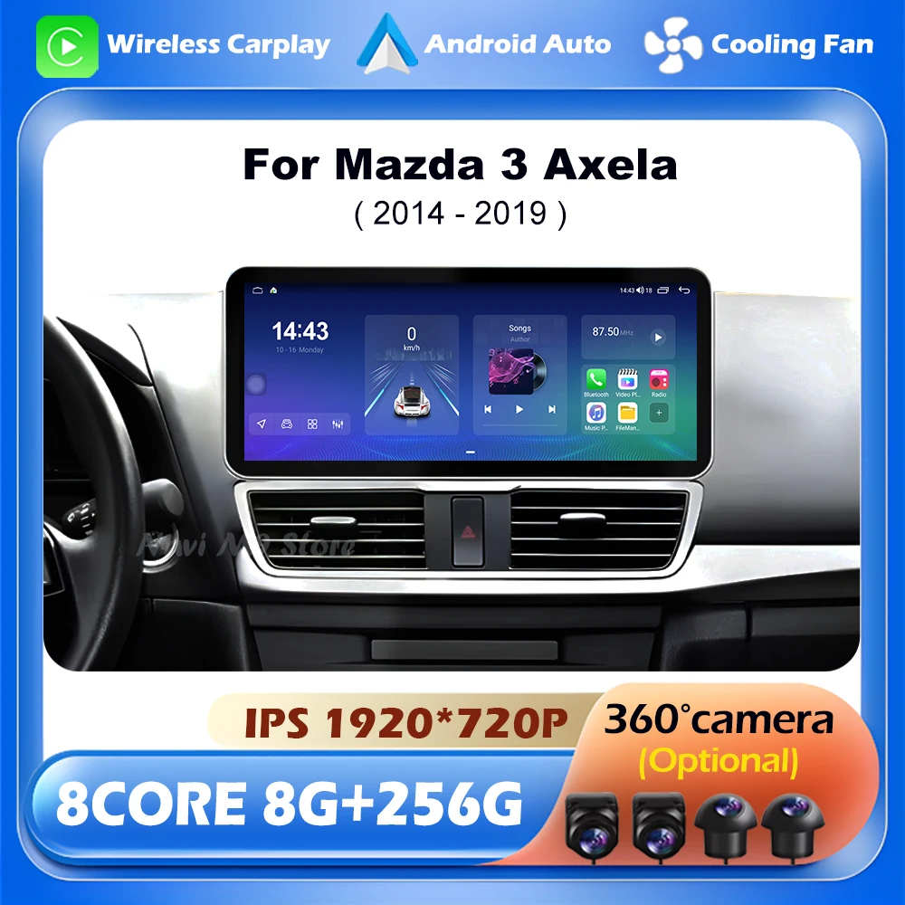 Android Auto Navigation GPS For Mazda 3 Axela 2014 - 2019 Car Multimedia Player Wireless CarPlay Head Unit 4G WIFI BT 1920*720P