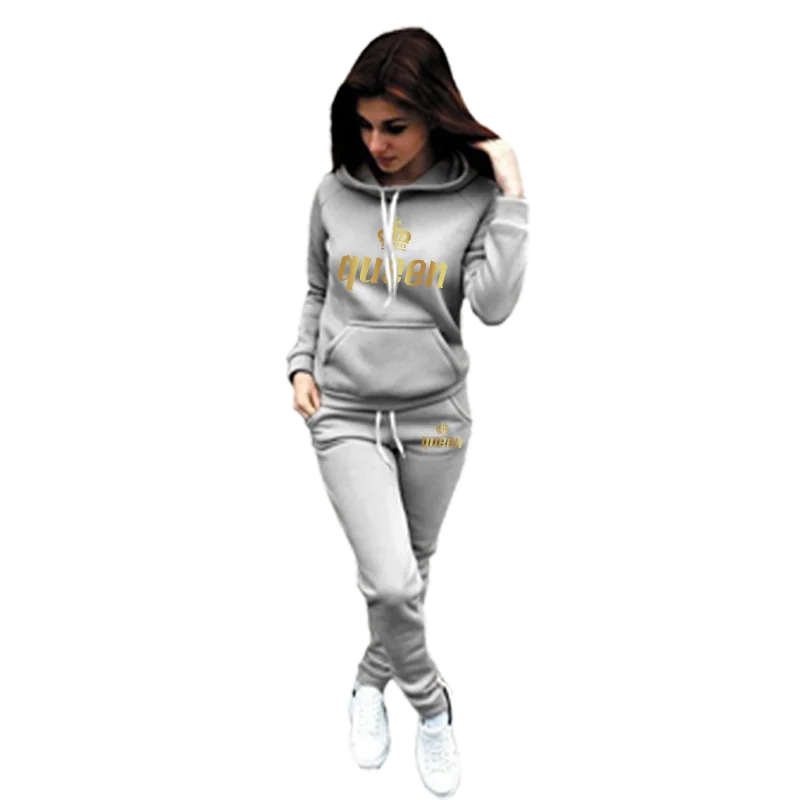 Womens Fashion Sports Suit Winter Warm Hoodies + Pants Tracksuits Casual Jogging Suit