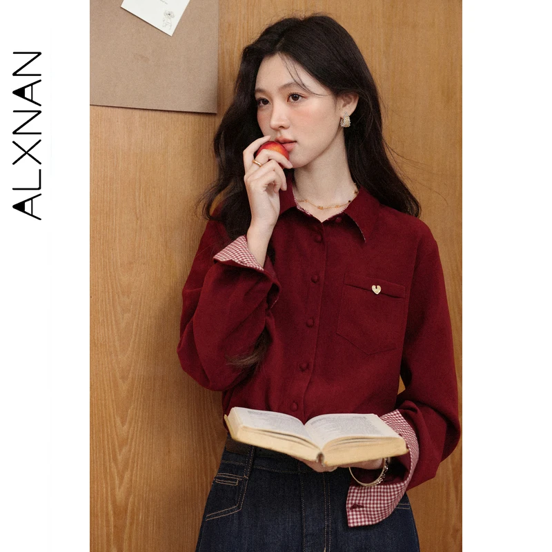 

ALXNAN винтажные рубашки большого размера в клетку в стиле пэчворк с карманами женская рубашка осенняя свободная посадка против морщин для поездок на работу женские топы L57305