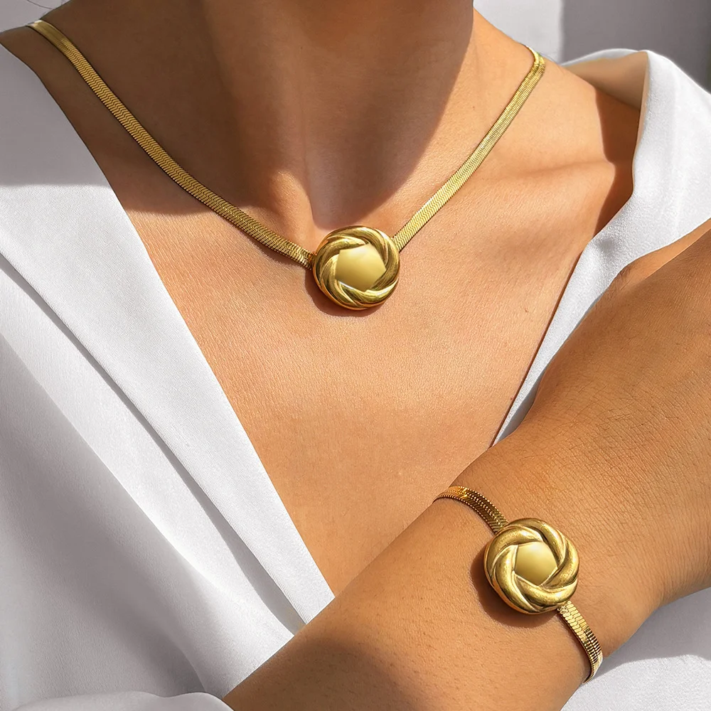 

Boho round spiral bracelet and necklace set, waterproof and colorfast, women's jewelry, wedding party favors