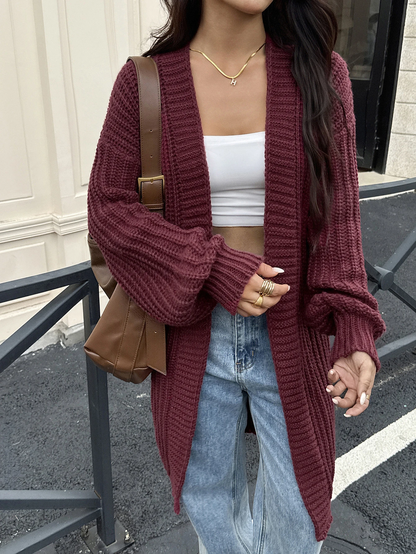 Cárdigan de manga larga con cuello redondo para mujer, camisa abierta holgada de estilo de viaje, ropa de abrigo informal a la moda para otoño e invierno