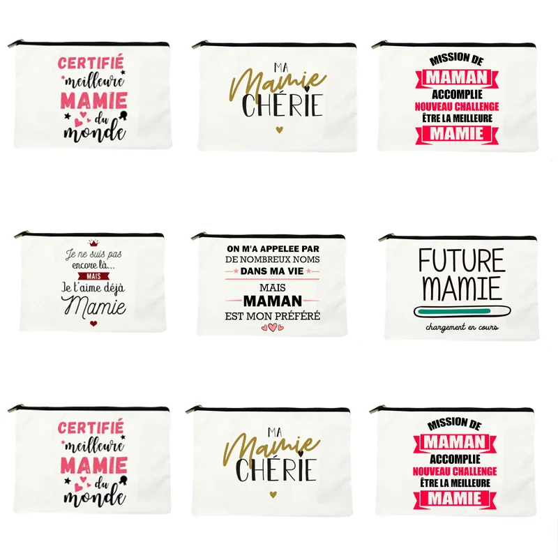 Mamie Gifts Makeup Bag Best Grandma In The World Print Zipper Cosmetic Bags Travel Neceser Toiletry Pouch Pregnancy Announcement