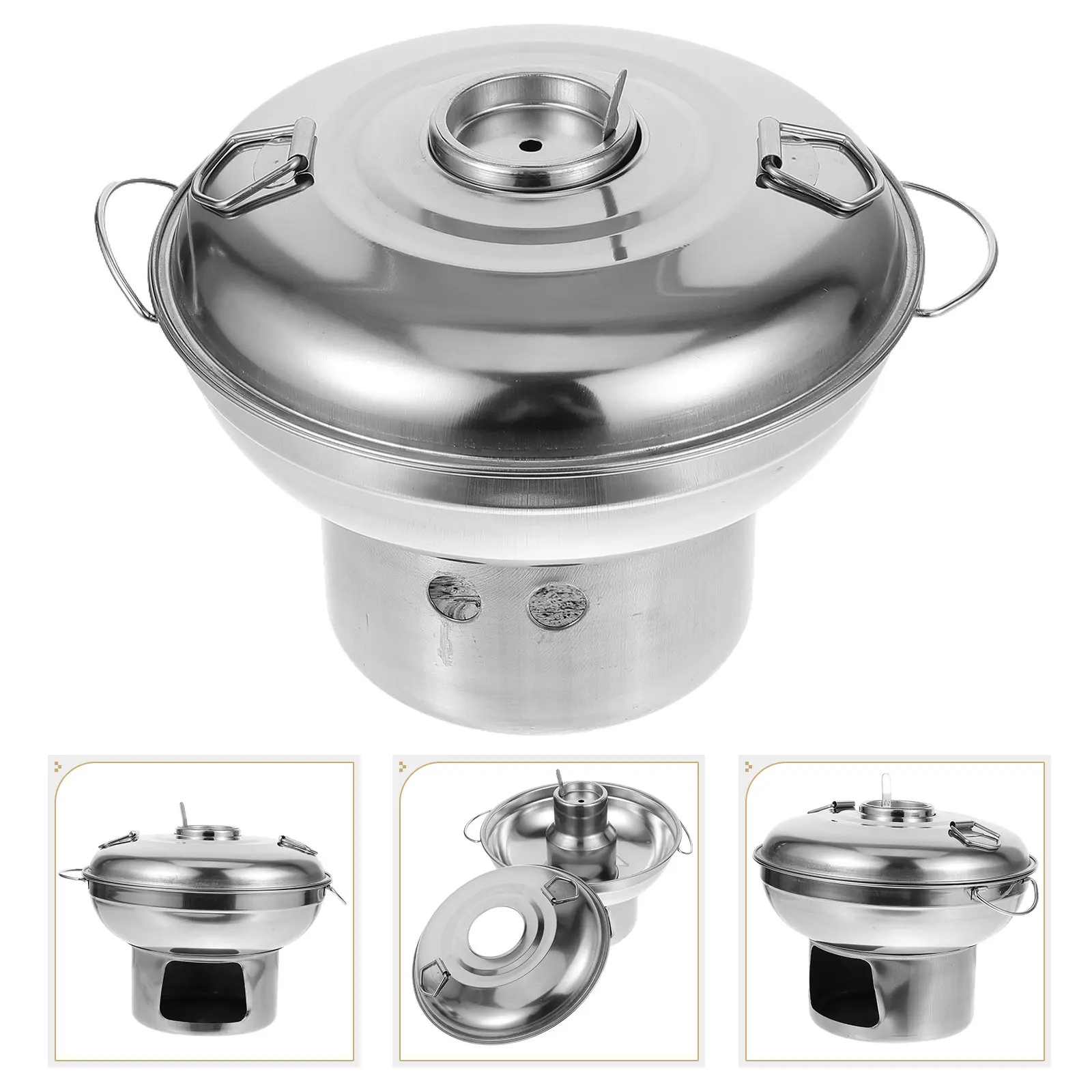 

Кастрюля с спиртовой горелкой из нержавеющей стали, портативная, для использования в помещении и на улице, с антипригарным покрытием, двойными ручками, для приготовления пищи на кухне