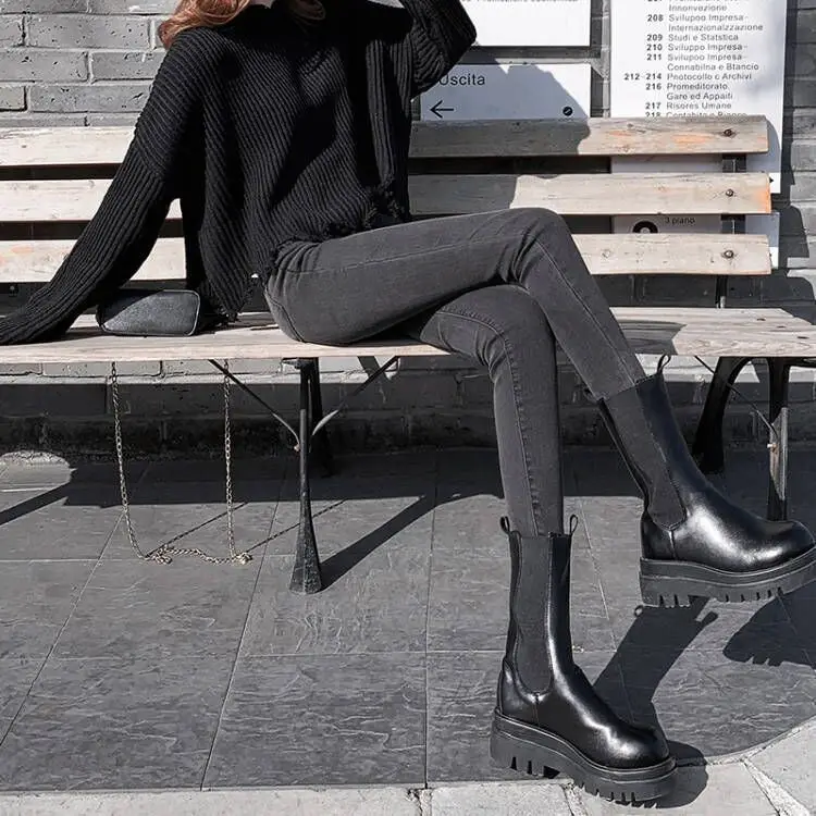 High Waist Slim Fit Denim Jeans Women's Fall Winter Elasticity Pencil Pants Black Grey Casual High Waist Stretchy Slim Jeans