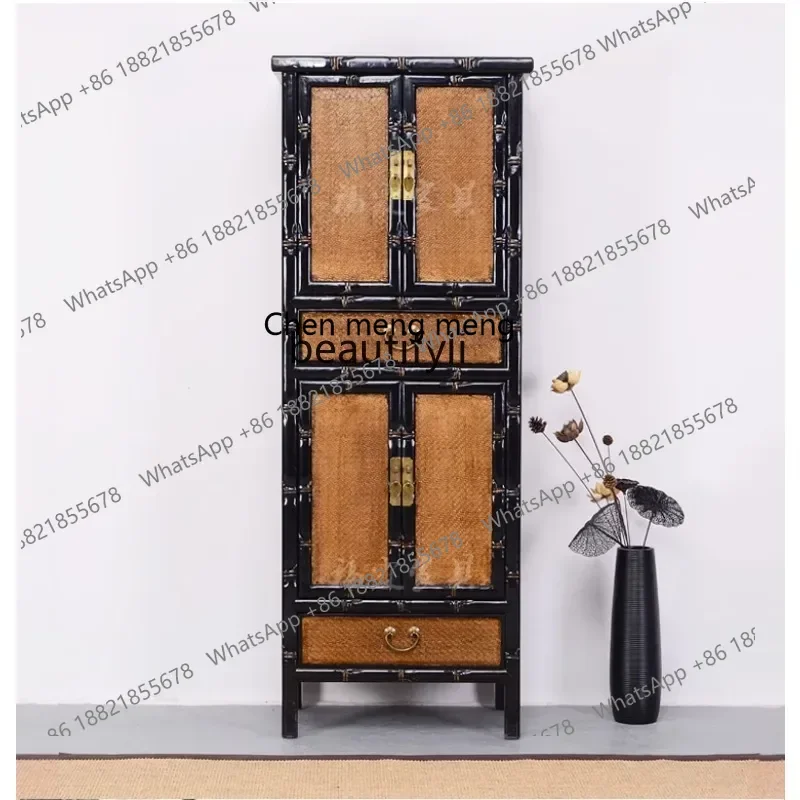 ss8350 Chinese solid wood mat surface bamboo carving door storage wardrobe file cabinet antique and classical