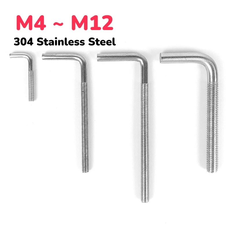304 Stainless Steel M4 M5 M6 M8 M10 M12 90° L-Shaped Right Angle Anchor Screw Right Angle Bolt