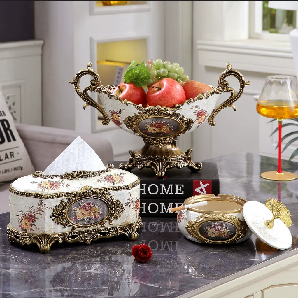 European retro luxury nourishing flower high-temperature vase set, tissue box, pearl treasure box, living room TV, wine cabinet