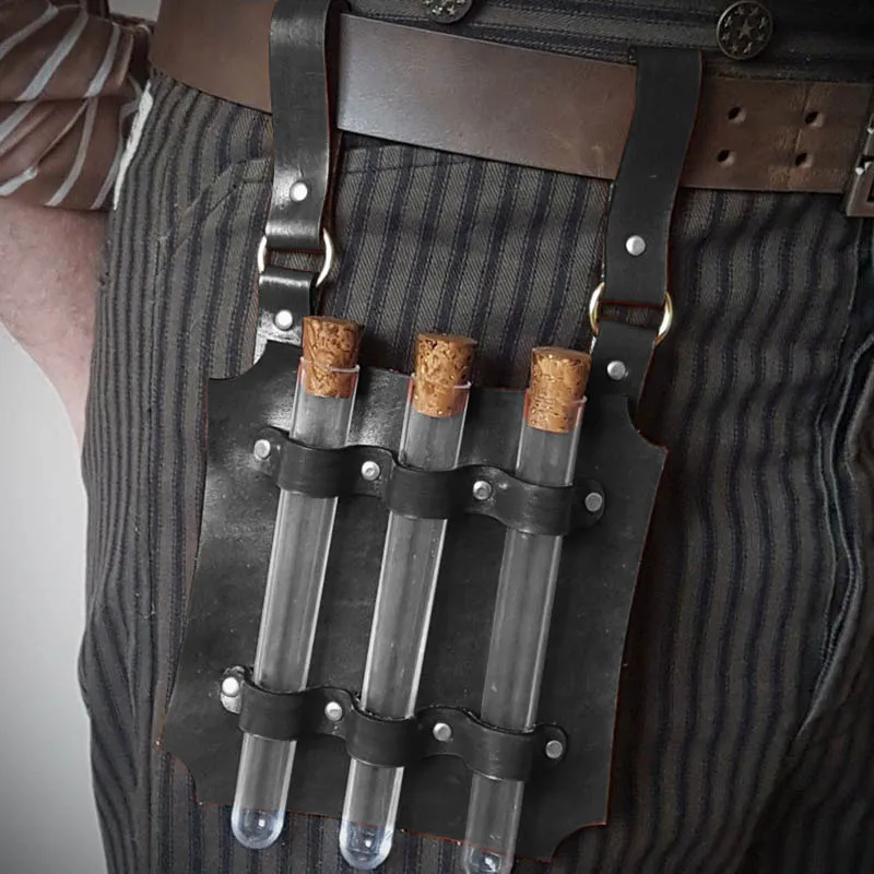 

Steampunk Medieval Larp Alchemist PU Leather Test Tube Holder Belt Slider Potion Hanger Pouch Kit Apothecary Costume Accessories