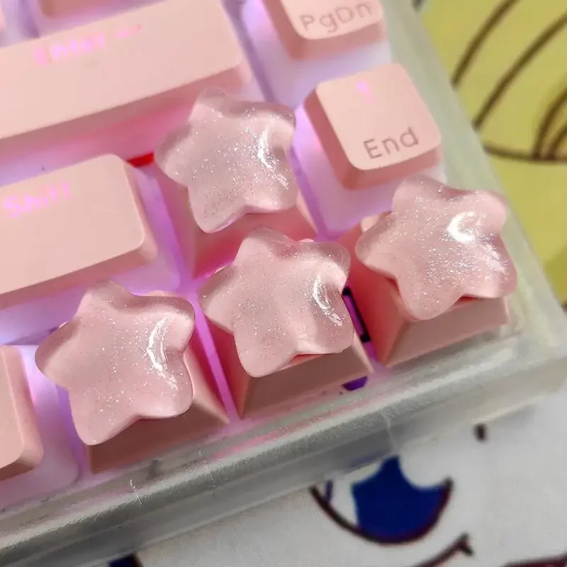 Cute Translucent 4PCS Star Keycaps Beautiful Personalized Gift Key Cap for Mechanical Keyboard Accessories