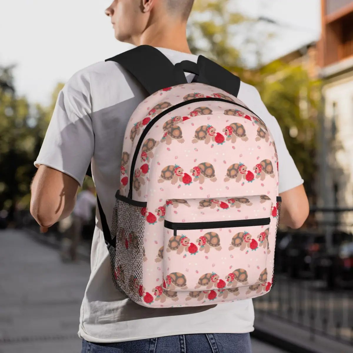 Tortoises Love Strawberries Backpack Student BookBag Children School Bag Laptop Shoulder Bags for Boys Girls