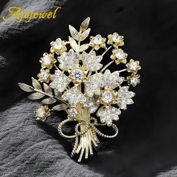Ajojewel Crystal Rhinestone Bridal Flower Bouquet Brooch Safety Pin For Suit Clothes Jewelry Fashion Gifts