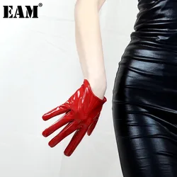 [EAM] Women Multicolor Red Temperament Gloves New Pu Leather Personality Fashion Tide All-match 2024  Autumn Winter 1DC966