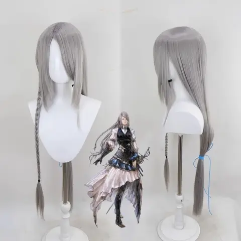 Final Fantasy XVI Gil Volick Roleplay Costume Synthetic Fiber High-Temperature Silk Long Gray Hair Halloween Party Wig