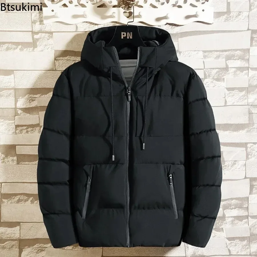 New Men's Winter Thickened Down Cotton Jackets Fashion Windproof Warm Hooded Parkas Men Casual Zipper Pocket Cotton-padded Coats