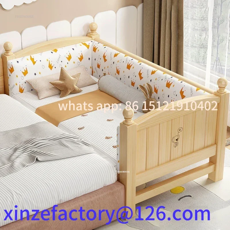 Aanpasbare verbrede kinderbedden met leuningen Op maat meisjesbed met staartladder Massief hout gesplitste bedden voor kinderen thuis