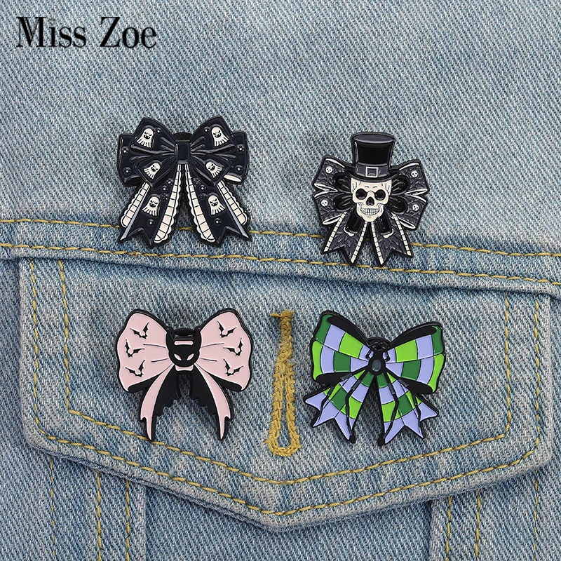 Punk Gothic Bogen Emaille Pins Benutzerdefinierte Spinne Fledermaus Skelett Broschen Revers Abzeichen Kleidung Lustige Schmuck Geschenk für Freunde