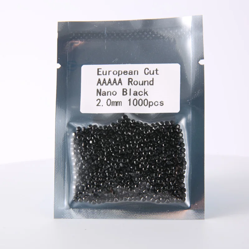 100pcs/500pcs/1000pcs one bag 0.9mm~3.0mm 5A Black Nano Synthetic Gems Round Brilliant Cut Loose Stones For Jewelry DIY