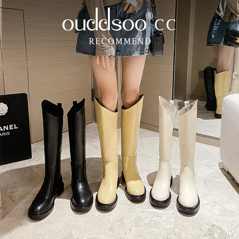 

Ods Designer Retro INS Full Genuine Leather Boots Women Brand Fashion Knee High Boots Low Heel Autumn Winter Women's Boots414243