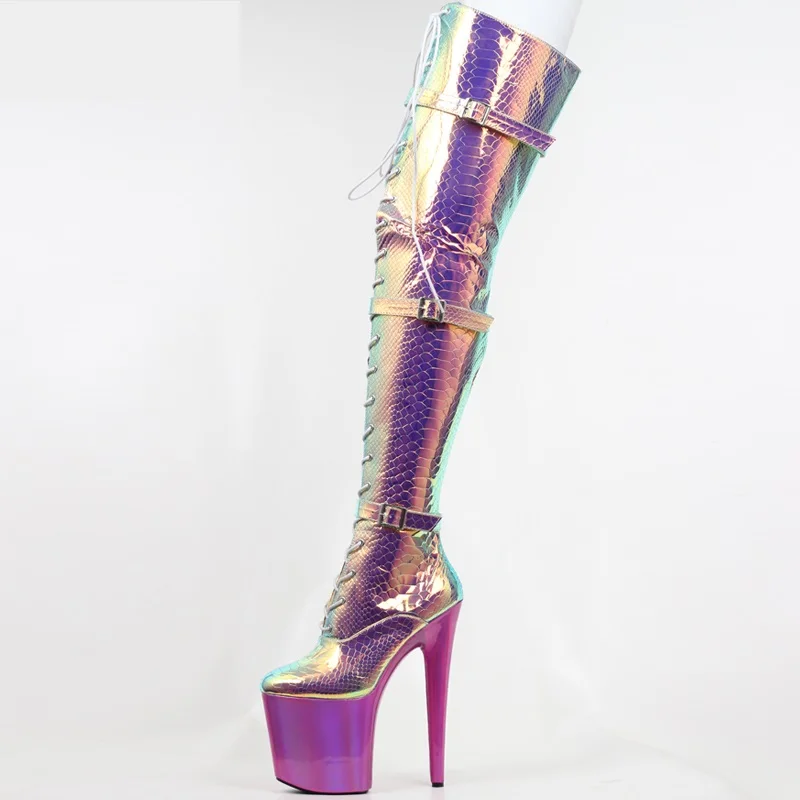 20cm High Heels Women Thigh Boots,Platforms Man Erotic Long Botas,Sexy Stage Show Pole Dance Shoes,Buckles,Snake Pattern Colors