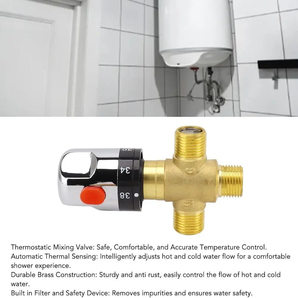 Safe G1/2 Thermostatic Mixing Valve Brass 3-Way Water Temperature Control Valve 20~50℃ Blending Valve For Kitchen
