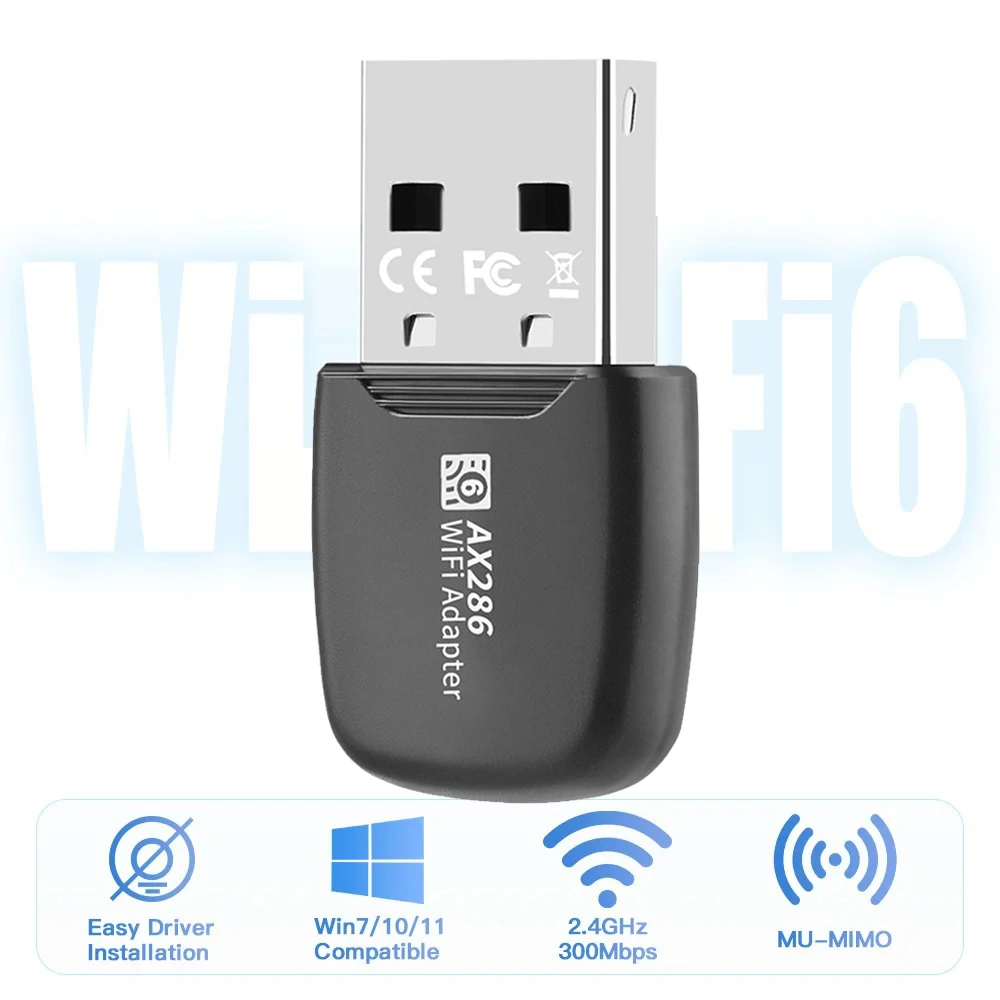 WIFI6 USB Adapter Dongle AX286 USB 2.0 Network Card 2.4GHz Mini Wireless Receiver For PC/Laptop For Win7/10/11 Driver Free