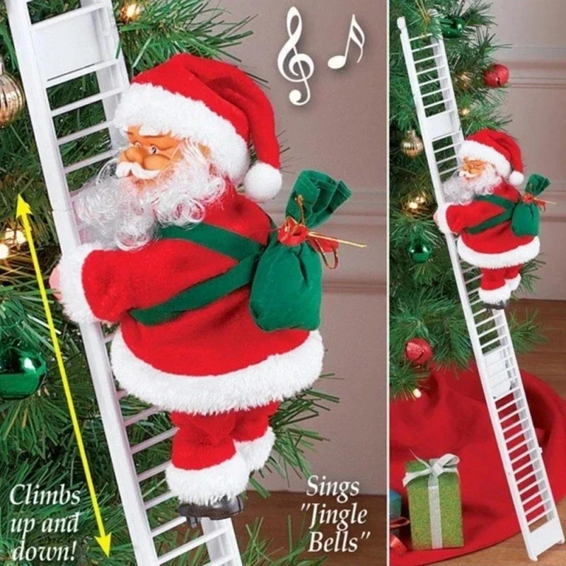 Santa Claus Doll Climbing Ladder with Music, Christmas Tree Ornaments, Decorations for Home, New Year Gift, 2022, 2024