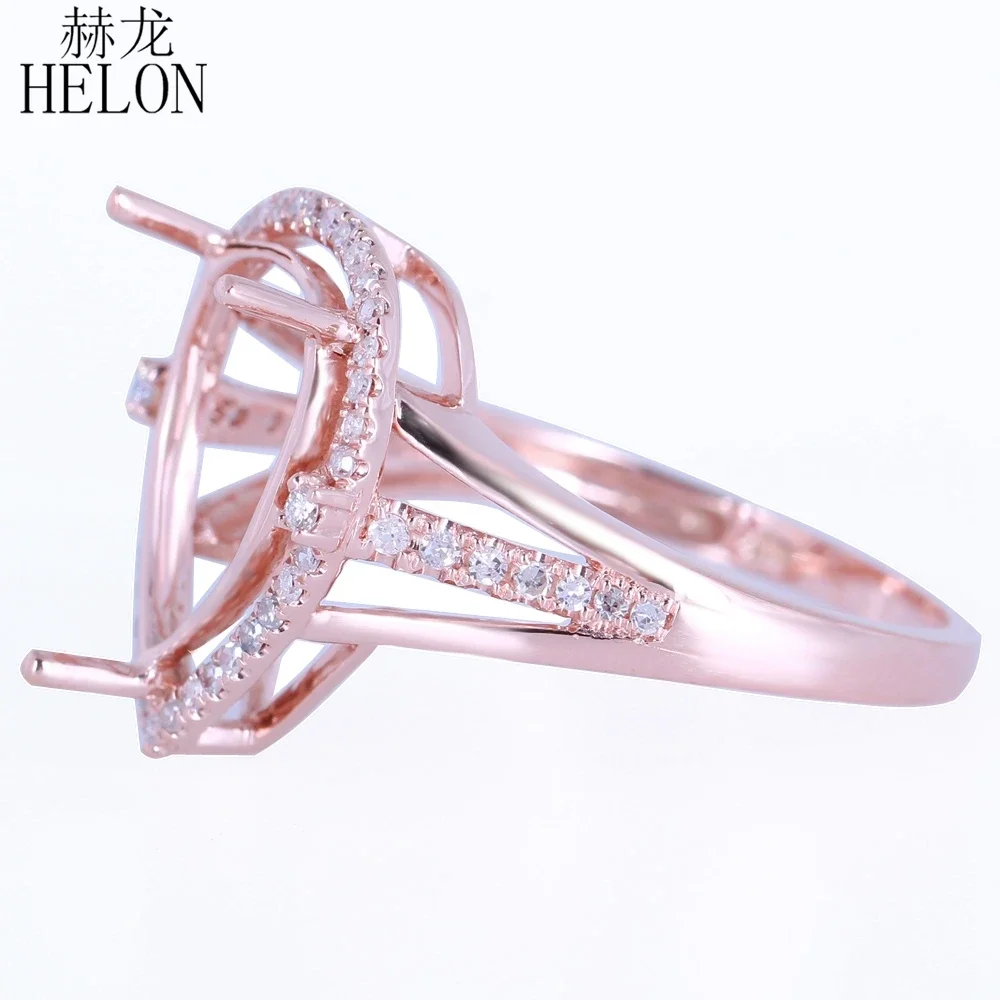 HELON 12x8mm Pear Cut Solid 14K Rose/Yellow/White Gold Natural Diamonds Engagement Semi Mount Ring Women Wedding Fine Jewelry