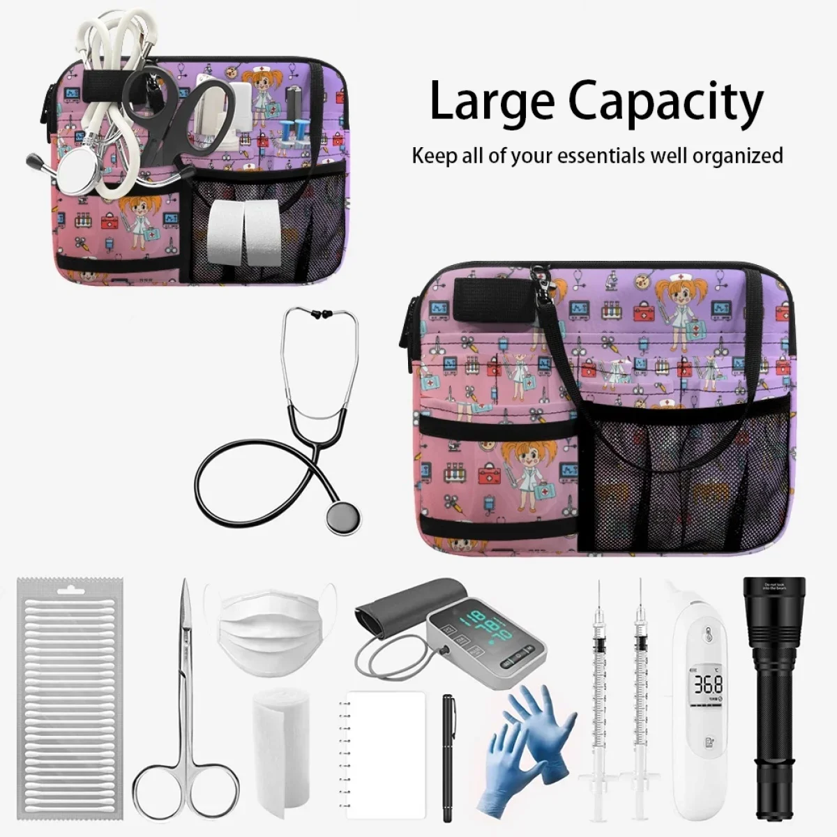 Multi Compartimento Utilitário Belt Pouch, Enfermeira cintura Bag, Sacos de ferramentas de enfermagem, Caso para trabalho hospitalar, Equipamento médico, Imprimir Fanny Pack