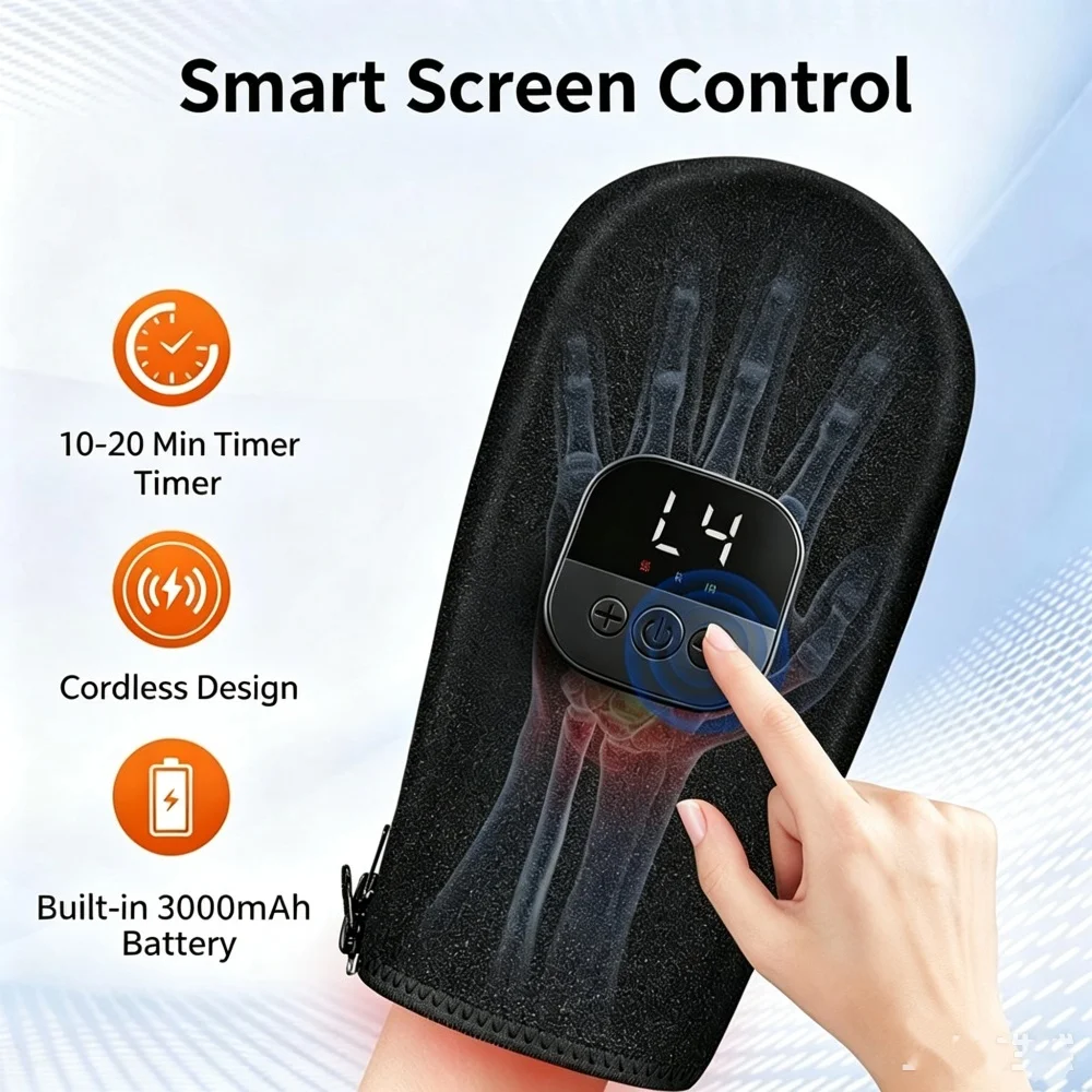 660nm 850nm Red Light Therapy Gloves Heating Vibration Hand Massager 3000mAh Timer for Hand Arthritis Stiff Joint Soreness view 2